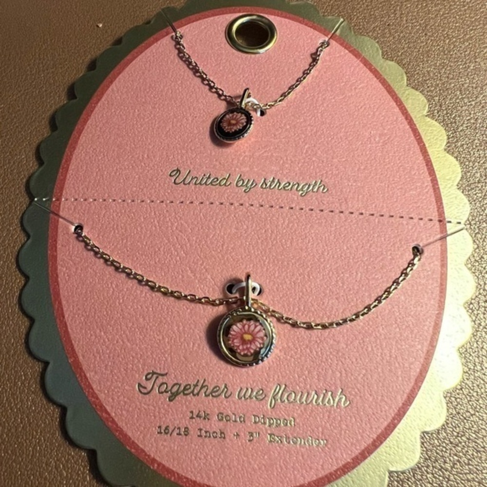 BFF:: Best Friends Gold and Pink Floral Pendant Necklace